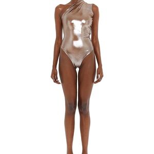 Metallic One-Shoulder Bodysuit